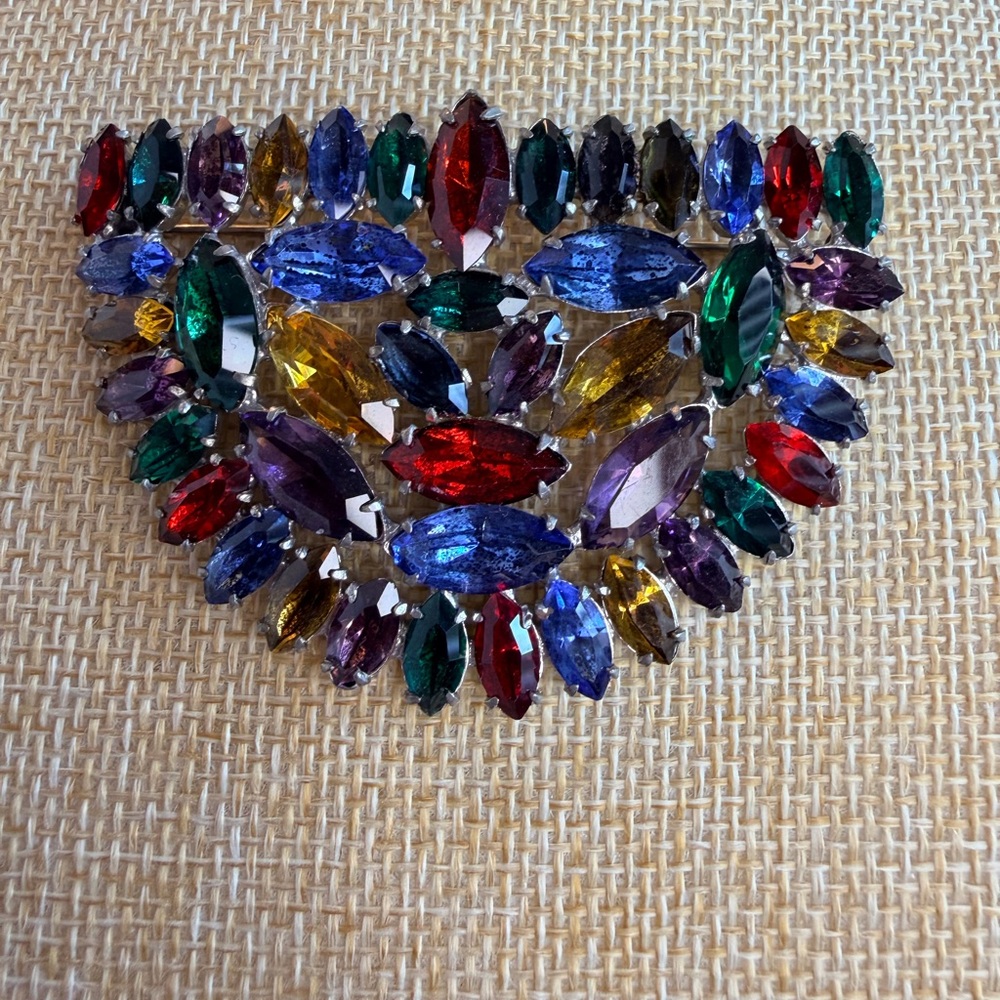 Vintage Multicolor Czech Glass Brooch Art Deco Style - Picture 3 of 4